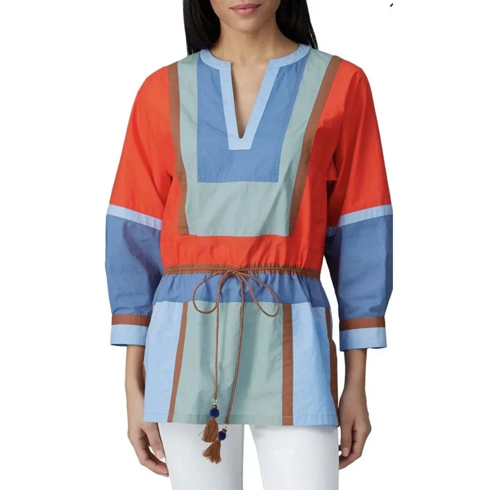 Tory‎ Burch Color-Block Poplin Tunic Top Womens Size 2